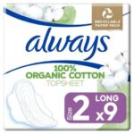 ALWAYS COTTON PROTECTION SERVIETTES HYGIENIQUES AVEC AILETTES TAILLE 2 ULTRA LONG 9 UNITES