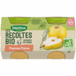 BLEDINA LES RECOLTES BIO POMMES POIRES 2X130G