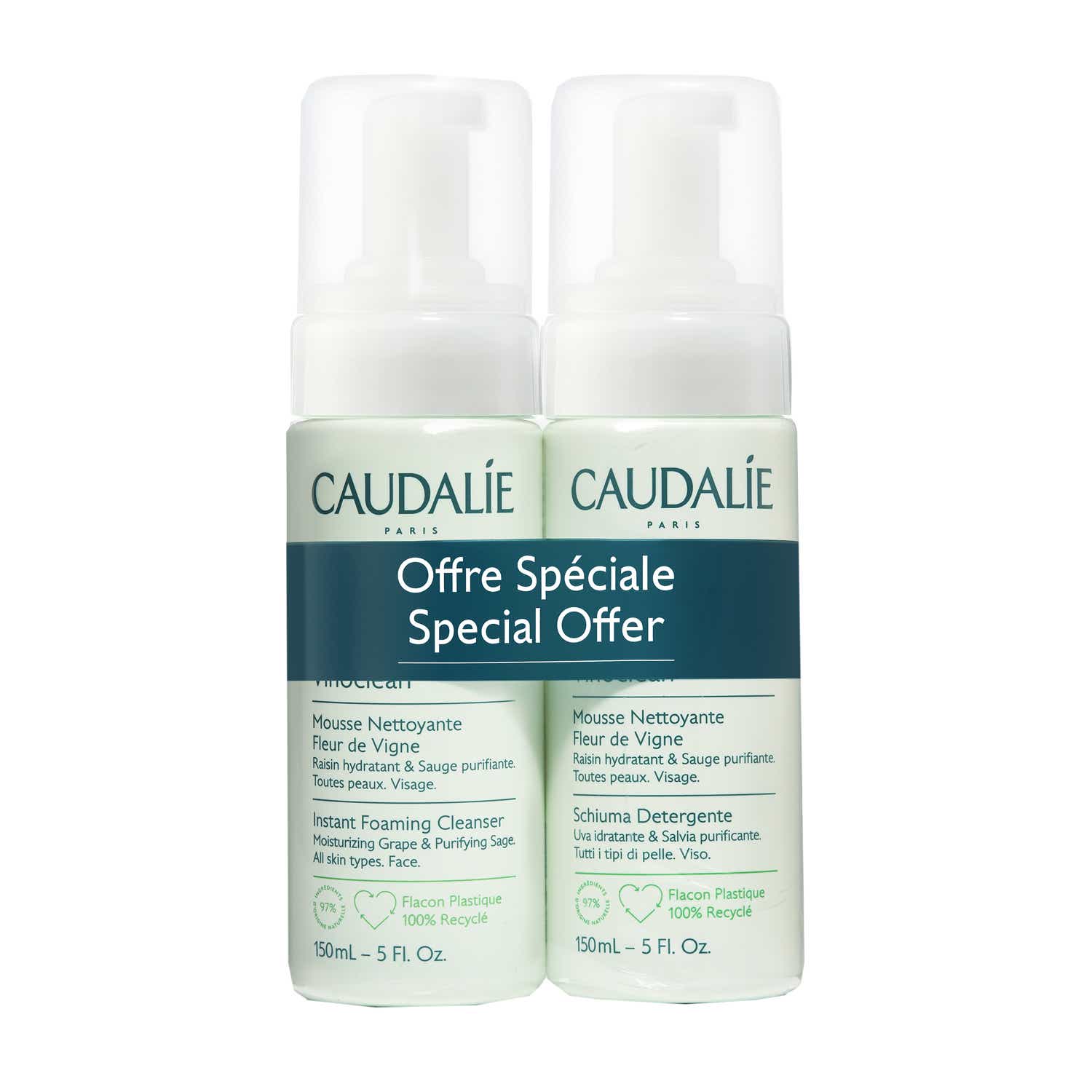 CAUDALIE VINOCLEAN MOUSSE NETTOYANTE FLEUR DE VIGNE 2X150ML