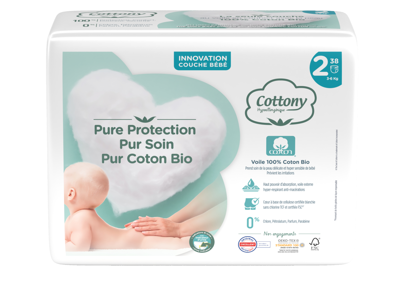 COTTONY COUCHES EN COTON BIO TAILLE 2 PAQUET DE 38 COUCHES