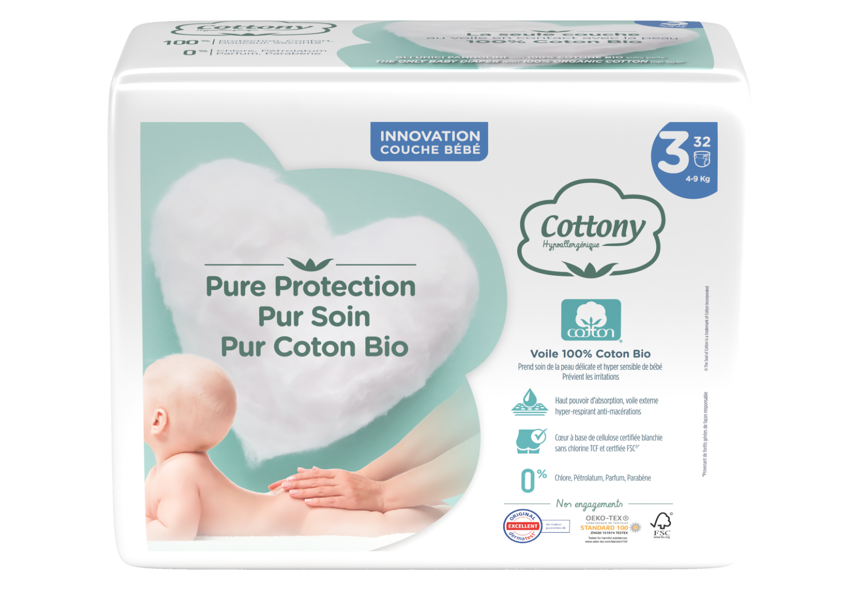 COTTONY COUCHES EN COTON BIO TAILLE 3 PAQUET DE 32 COUCHES