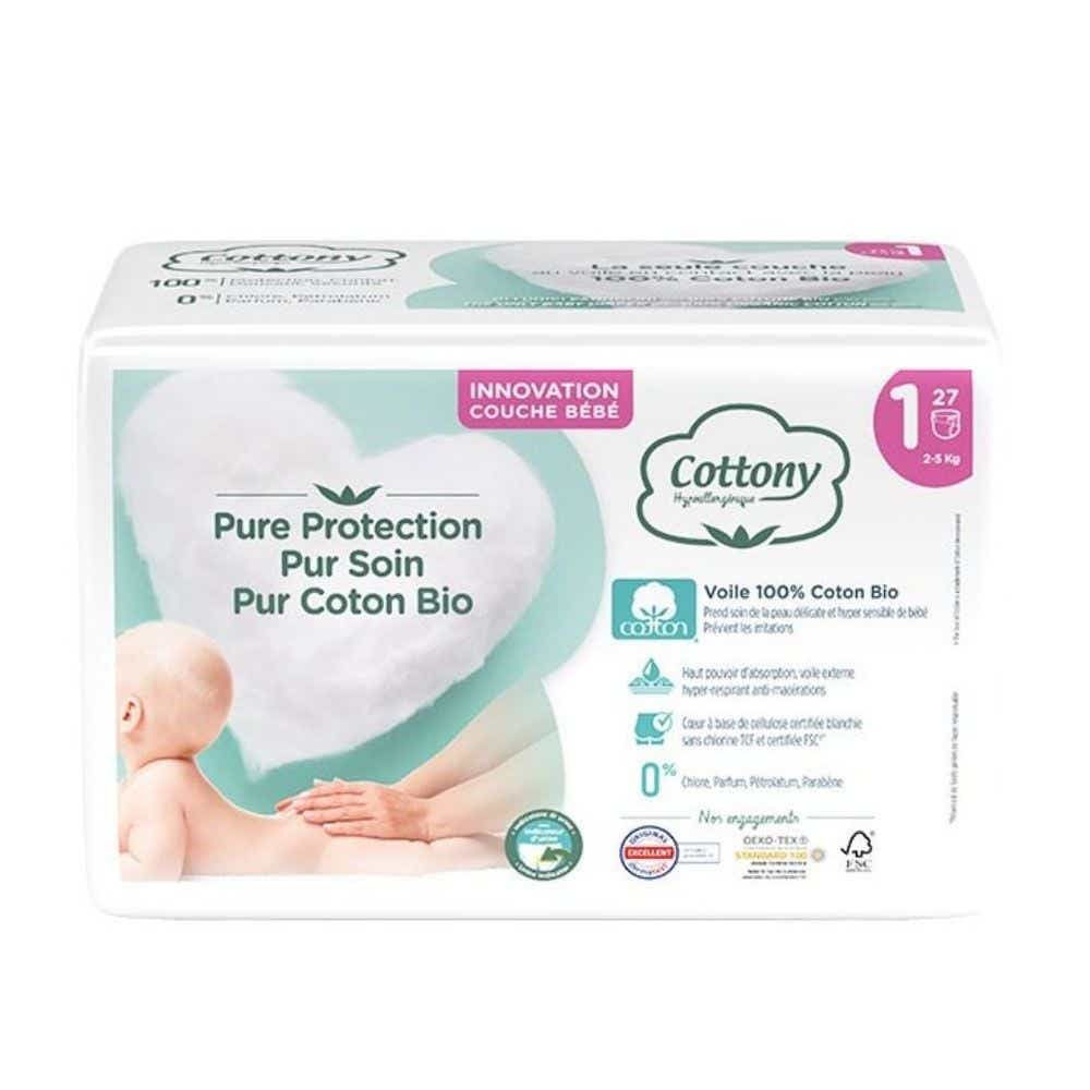 COTTONY COUCHES HYPOALLERGENIQUES COTON 100 BIO T1 27 UNITES