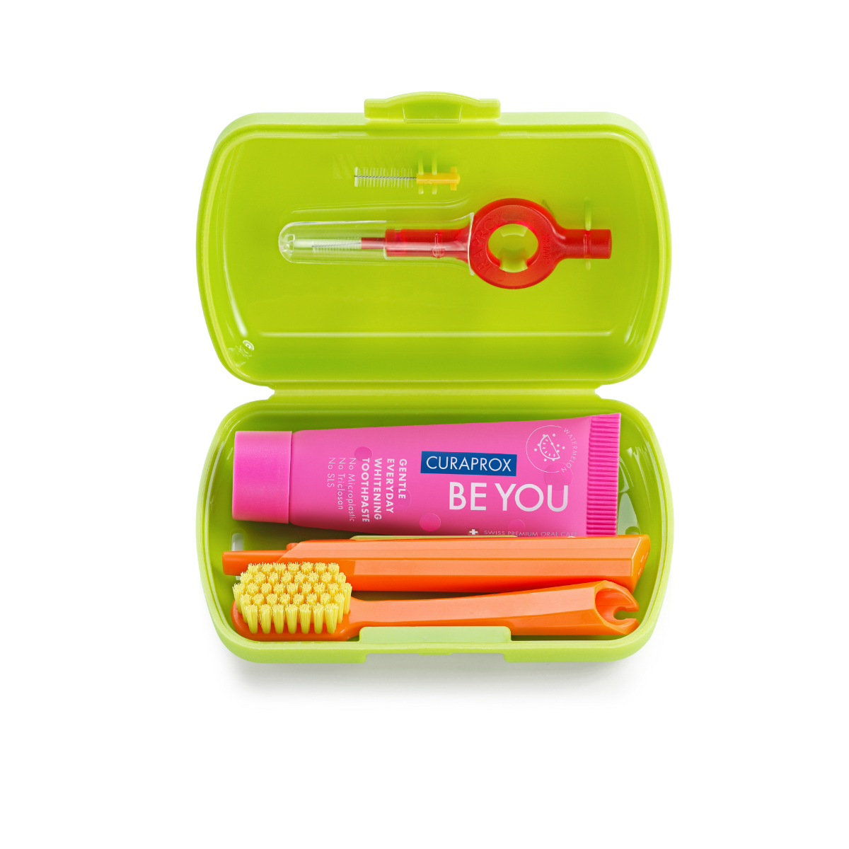CURAPROX BE YOU TRAVEL SET DENTIFRICE PASTEQUE DOUCE 10ML BROSSE A DENTS COMPACTE DEUX BROSSETTES INTERENTAIRES