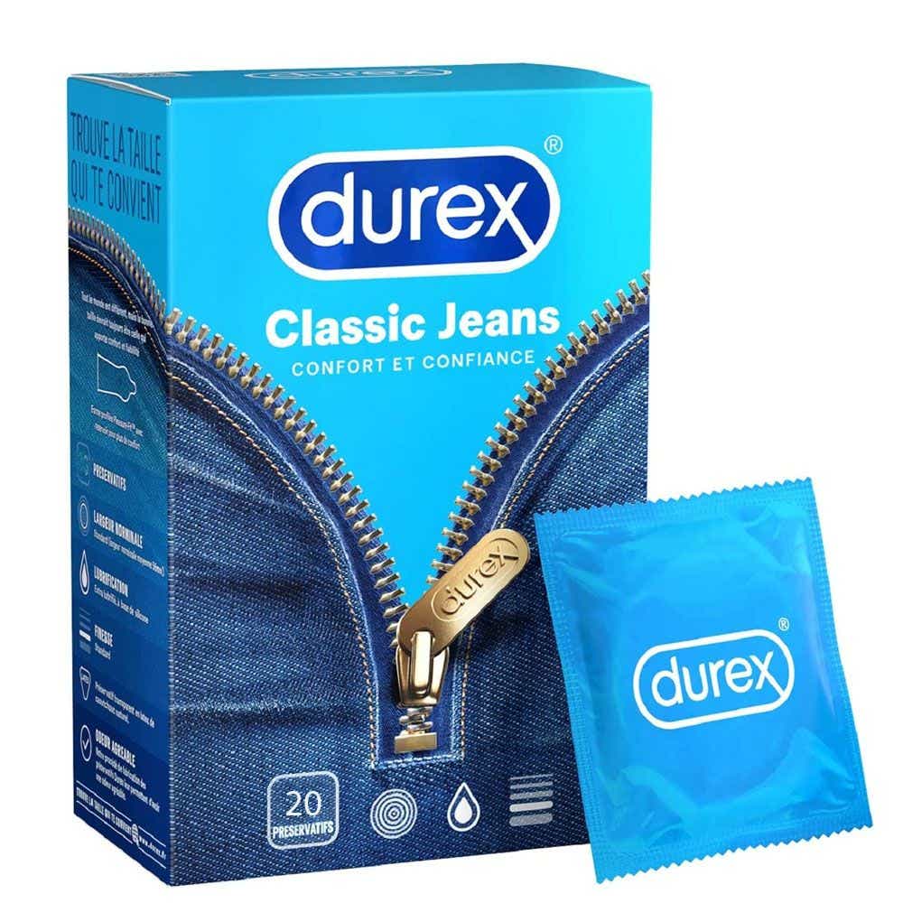 DUREX CLASSIC JEANS PRESERVATIFS EXTRA LUBRIFIES 20 UNITES