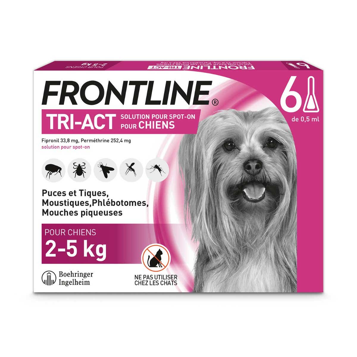 FRONTLINE TRI ACT SPOT ON CHIENS 2 A 5KG 6 PIPETTES DE 0 5ML