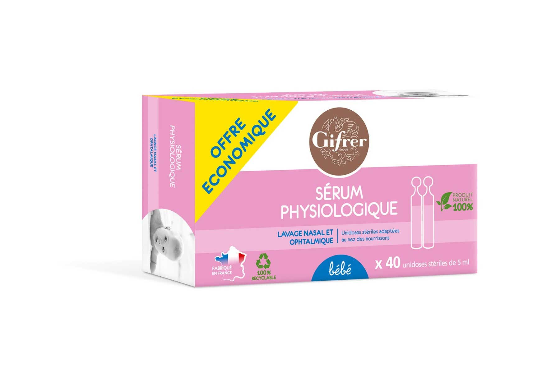GIFRER PHYSIOLOGICA SERUM PHYSIOLOGIQUE BEBE 40X5ML