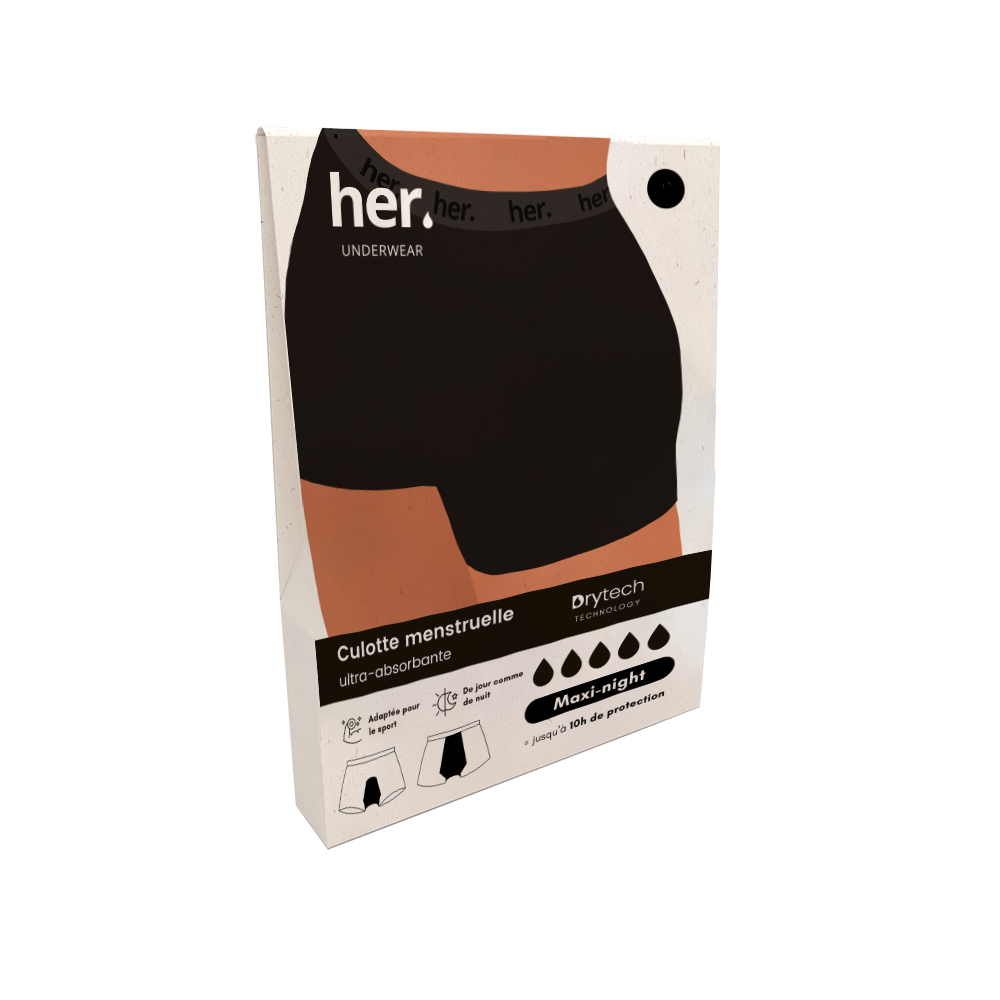 HER UNDERWEAR ROXY BOXER MENSTRUEL BLACK ONYX TAILLE XXL