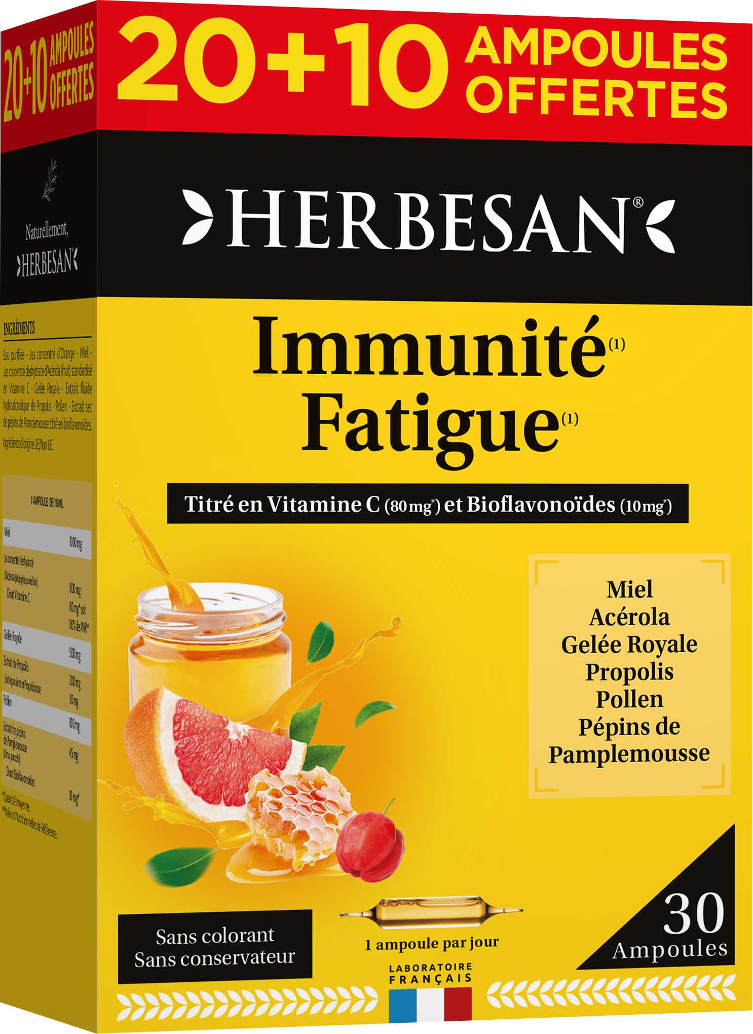 HERBESAN MIEL D ACACIA GELEE ROYALE ACEROLA POLLEN PAMPLEMOUSSE PROPOLIS 20X15ML