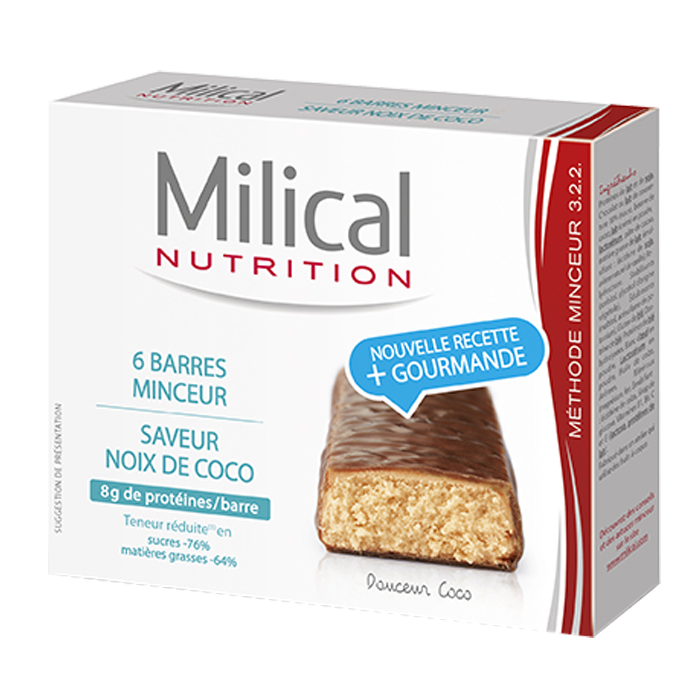MILICAL BARRE MINCEUR CHOCOLAT NOIX DE COCO 6 BARRES