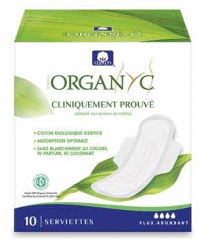 ORGANYC SERVIETTES HYGIENIQUES FLUX ABONDANT COTON BIO 10 SERVIETTES