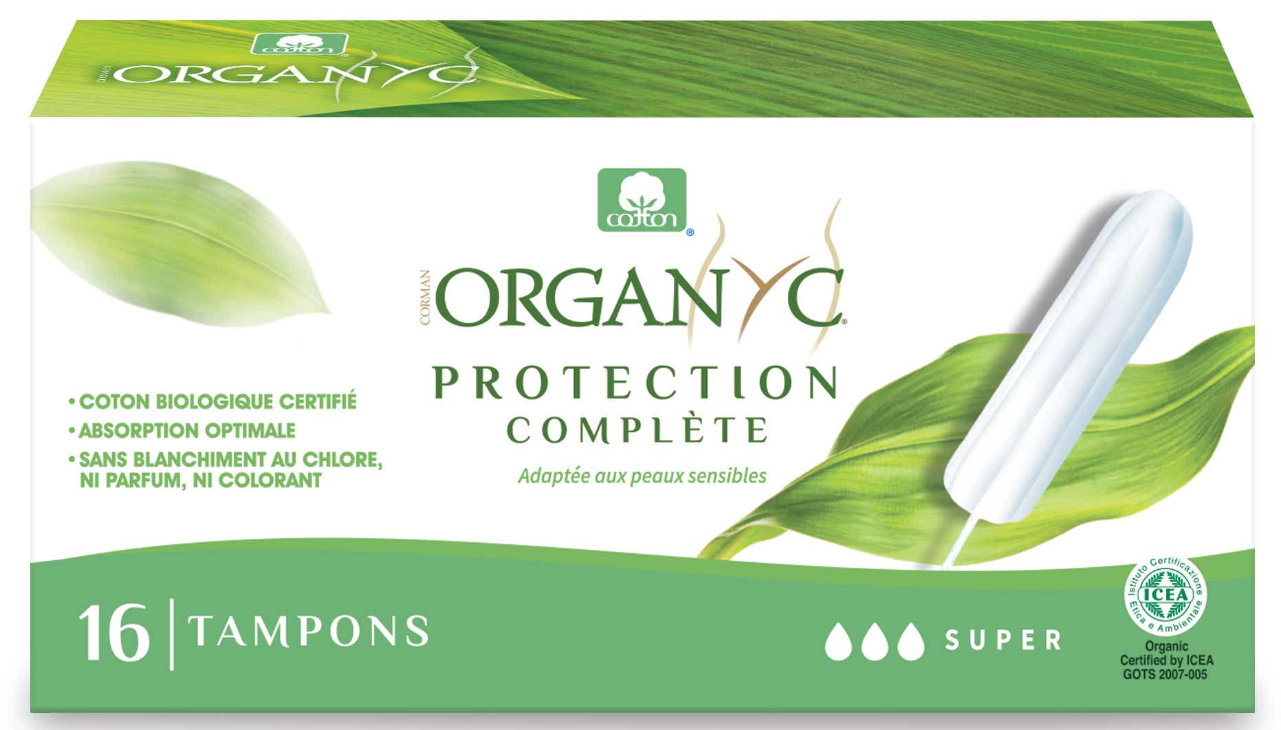 ORGANYC TAMPONS SUPER SANS APPLICATEUR COTON BIO 16 TAMPONS
