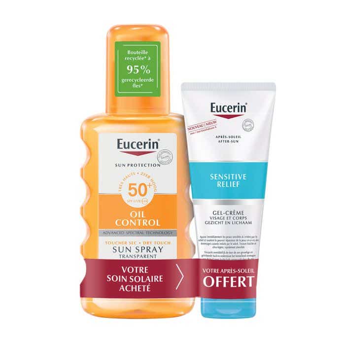 SUN PROTECTION SENSITIVE PROTECT SUN SPRAY TRANSPARENT SPF50 PEAUX SENSIBLES 200ML APRES SOLEIL SENSITIVE RELIEF 50ML OFFERT