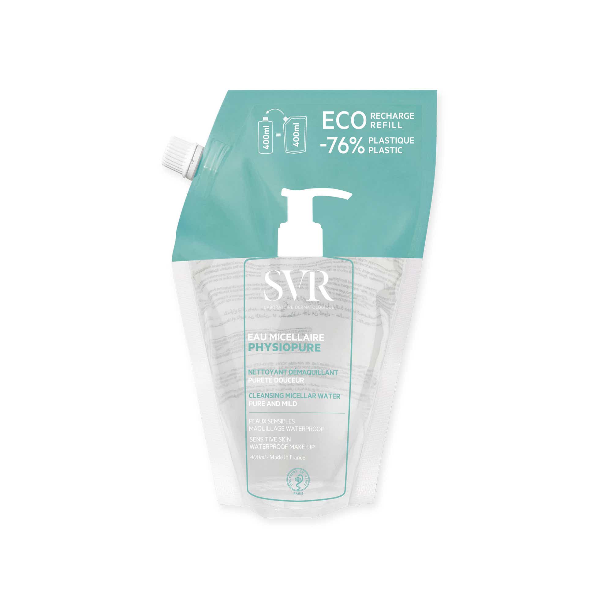 SVR PHYSIOPURE ECO RECHARGE EAU MICELLAIRE NETTOYANTE DEMAQUILLANTE VISAGE ET YEUX PEAUX SENSIBLES 400ML