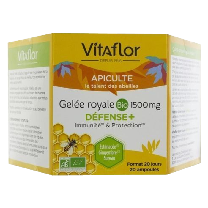 VITAFLOR APICULTE GELEE ROYALE BIO 1500MG DEFENSE 20 AMPOULES