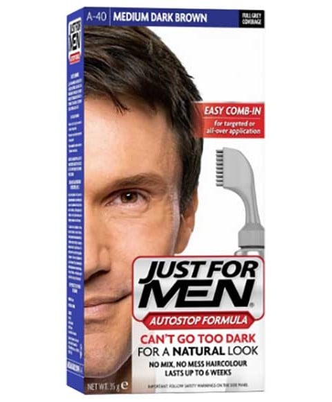JUST FOR MEN COUVERTURE COMPLÈTE GRIS CHEVEUX BRUN FONCÉ MOYEN COL