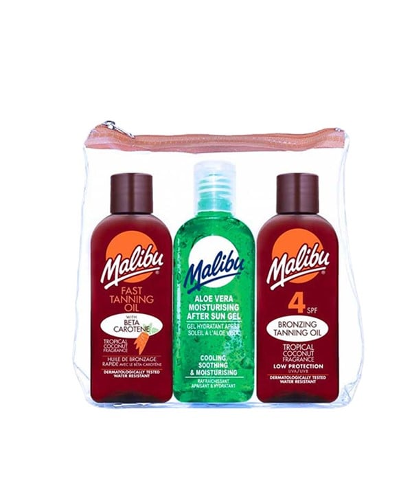 PACK D'HUILE DE BRONZAGE MALIBU TRAVEL BAG AVEC SPF4 ET BETA CARO