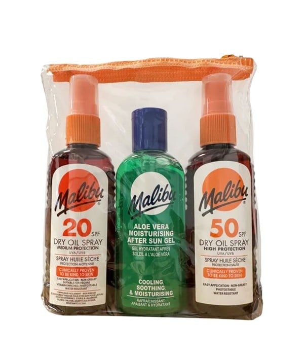 PACK D'HUILE SÈCHE MALIBU TRAVEL BAG AVEC SPF20 ET SPF50