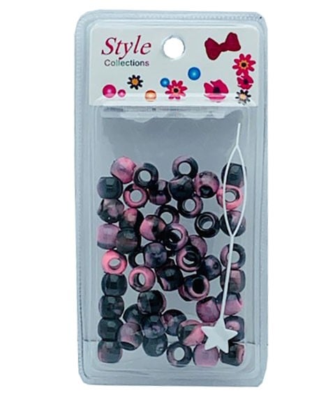 PERLES À MOTIF DE LA COLLECTION STYLE BD012 NOIR ET ROSE CLAIR