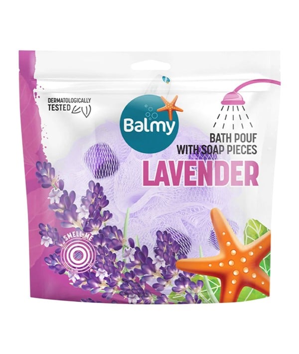 POUF DE BAIN AVEC DES PIÈCES DE SAVON À LA LAVANDE 