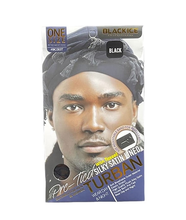 Turban professionnel pré-noué doublé de satin soyeux BLACKICE